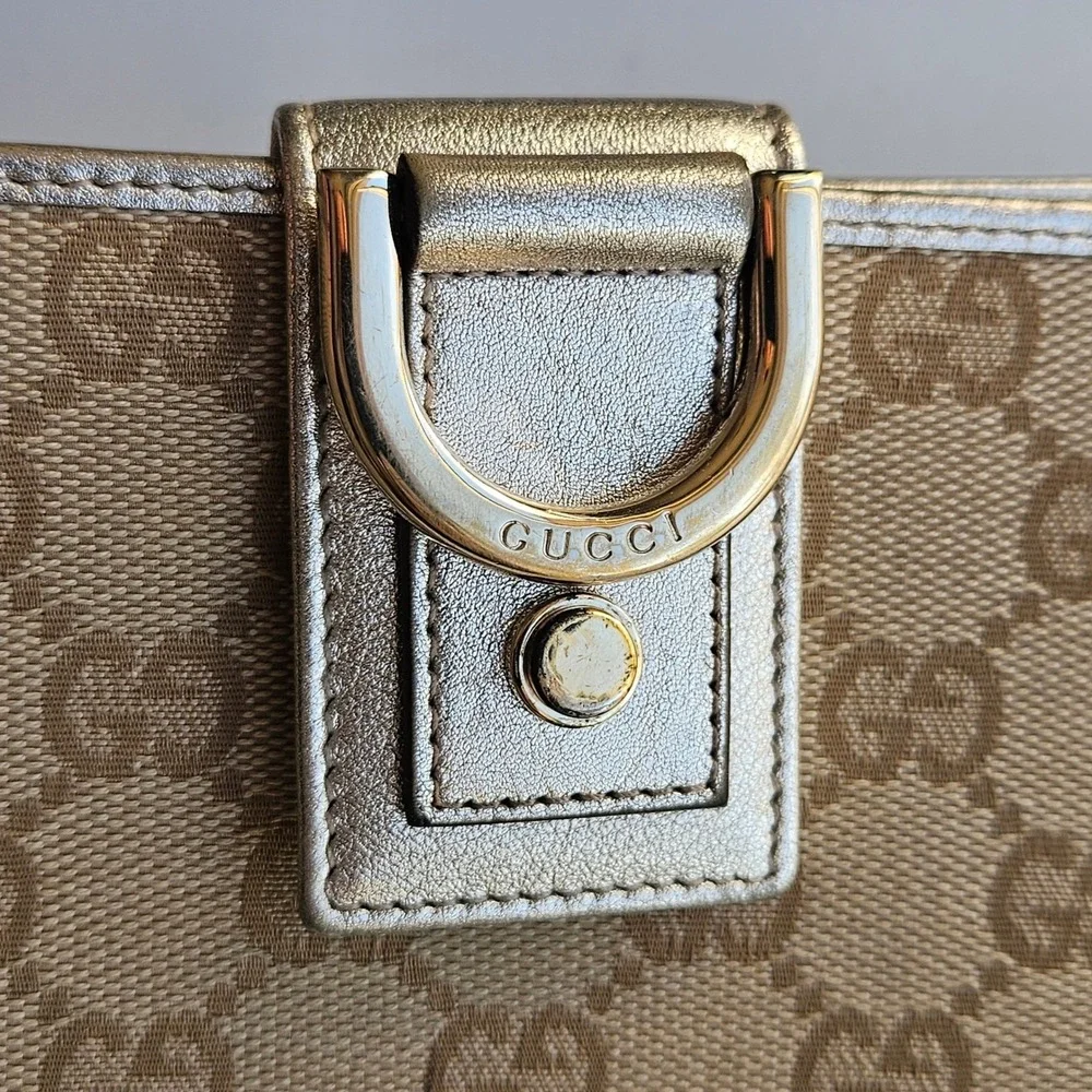 Gucci Abbey D-Ring Long Wallet GG Monogram Canvas Metallic Gold - Picture 14 of 15